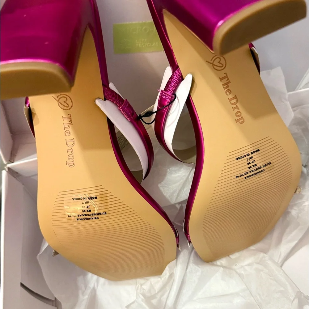 NWT Women’s The Drop Pink Metallic Two Strap 3” Heel Block Sandals